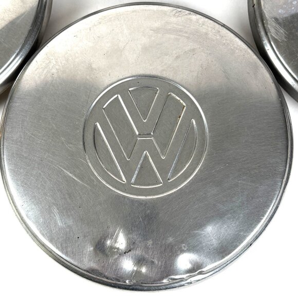 Vintage 4 Volkswagen 7.75" Chrome Snap on Hub Caps Classic Logo Design Authentic - Picture 4 of 11